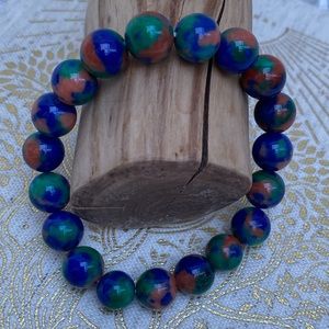 New Azurite and Malachite Semi-Precious Gemstone Bead Stretch Bracelet
